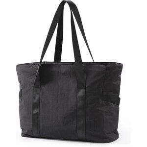 Women Black Shoulder Tote Bag With Top Handle with Yoga Mat Buckle for Gym
